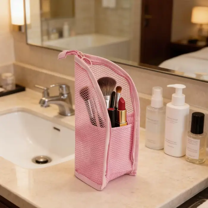 Trousse de toilette verticale, trousse de toilette de voyage portable pliable à suspendre, sac de ra