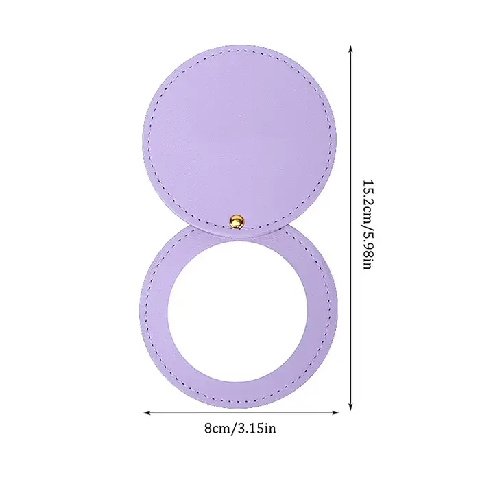 Miroir compact incassable en acier inoxydable avec manchon en cuir PU, mini miroir de maquillage por