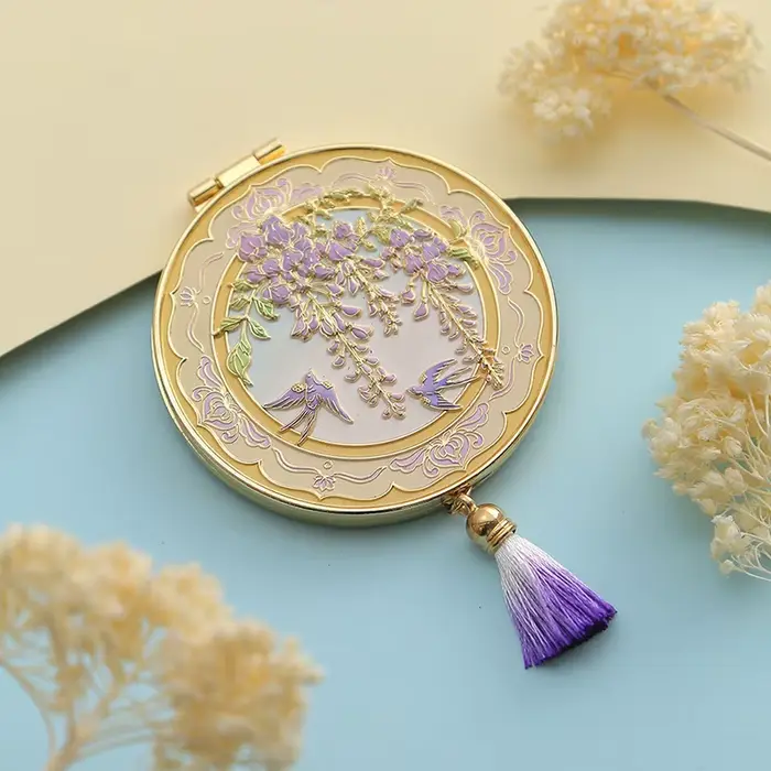 Miroir de maquillage en métal artisanal de Style chinois, avec pompon, miroir cosmétique Portable pl