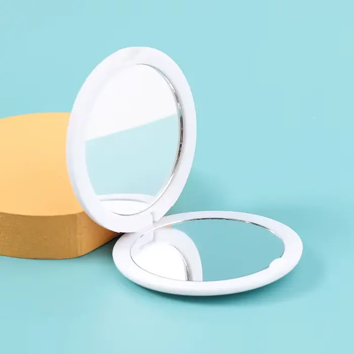 Joli miroir de maquillage rond crème, cadeau pour fille, Mini miroir Portable pliable, miroir Compac