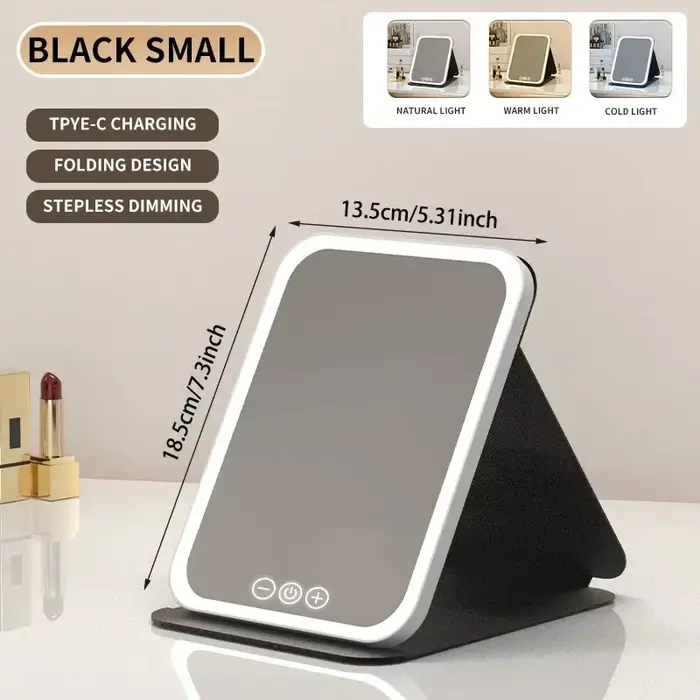 Miroir de maquillage à LED, miroirs portables pliables, 3 niveaux de luminosité, écran tactile, miro