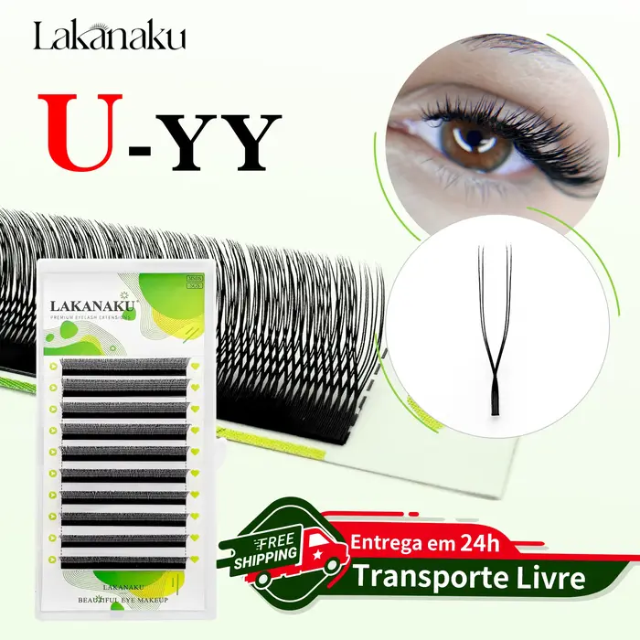 LAKANAKU 2D UU technologie Fibers forme de cils U YY cilios para extension de Volume maquillage Doub