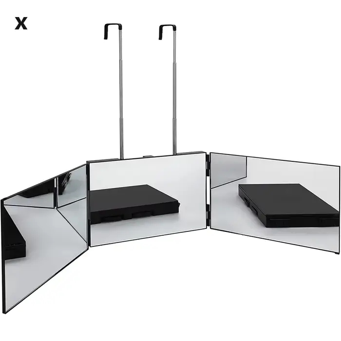 Miroir à 3 voies avec LED 360 miroir de coupe de cheveux à trois volets avec éclairage miroir de coi