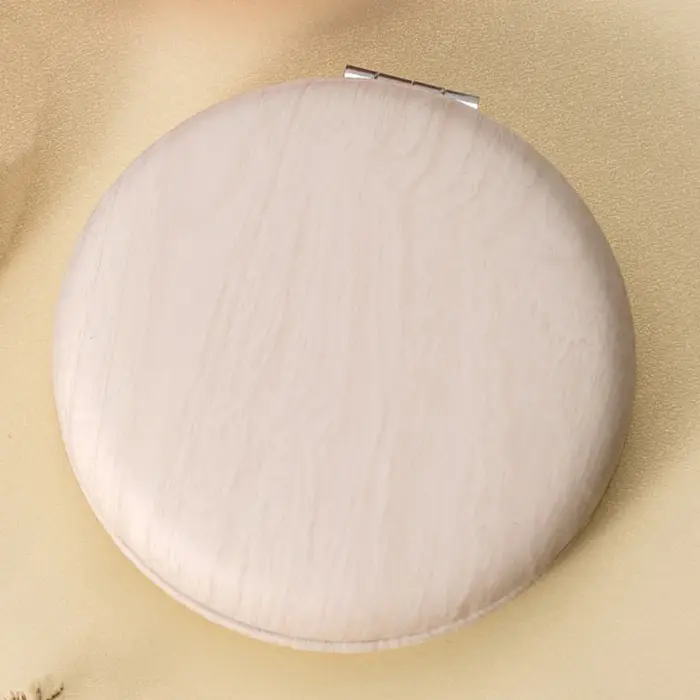 Miroir de poche en cuir PU, miroir portable vintage, miroir de maquillage à effet bois, rétro chic p