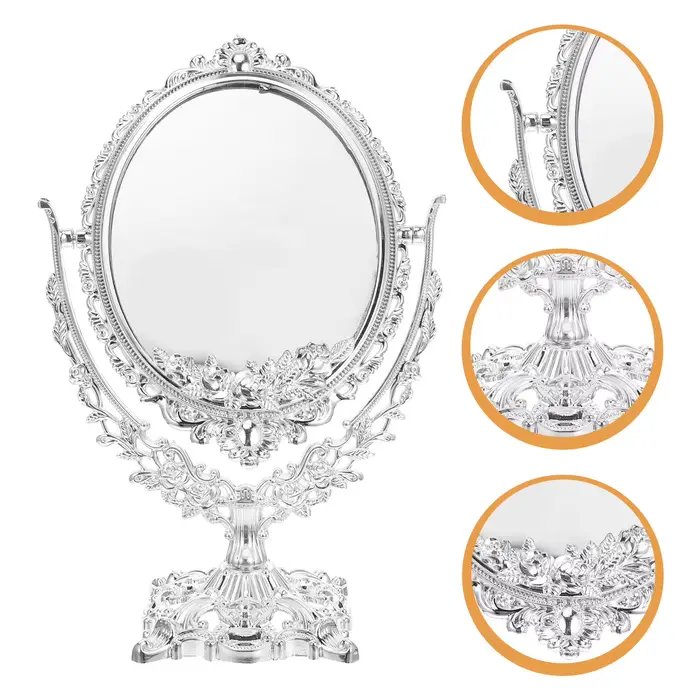 Miroir de maquillage rétro 360 pivotant ovale Double face haute définition Vintage bureau debout Table de vanité