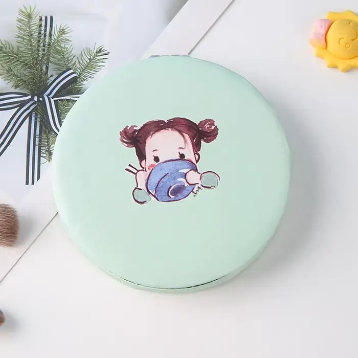 Mini Miroir de Maquillage à 2 Faces pour Femme et Fille, Imprimé de Dessin Animé Mignon, de Poche, P