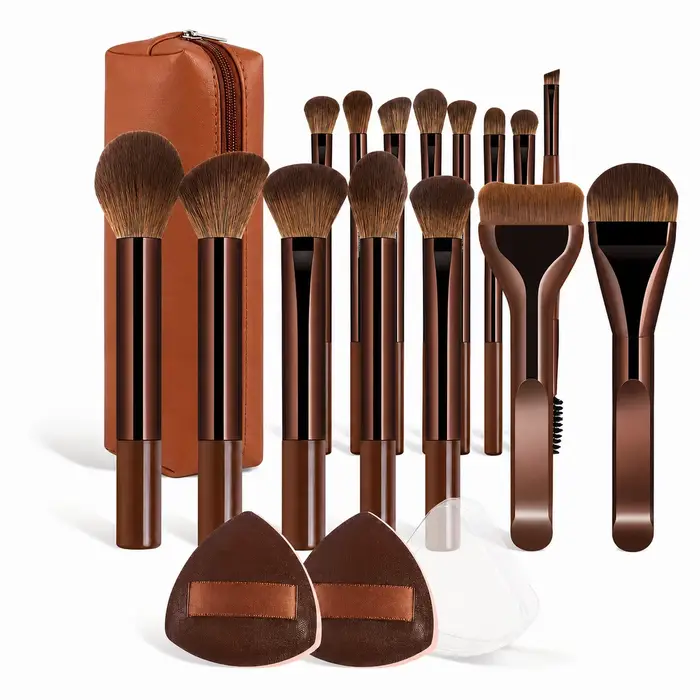 Ensemble de pinceaux de maquillage - 18 pièces multifonctionnelles de haute qualité - Incluant 15 pi