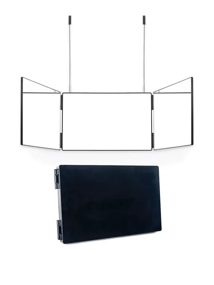 Miroir LED à trois volets Miroir de maquillage auto-coupe de cheveux avec lumière réglable en hauteu
