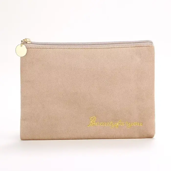 Trousse de maquillage en velours avec fermeture éclair pour femme, trousse de toilette cosmétique po