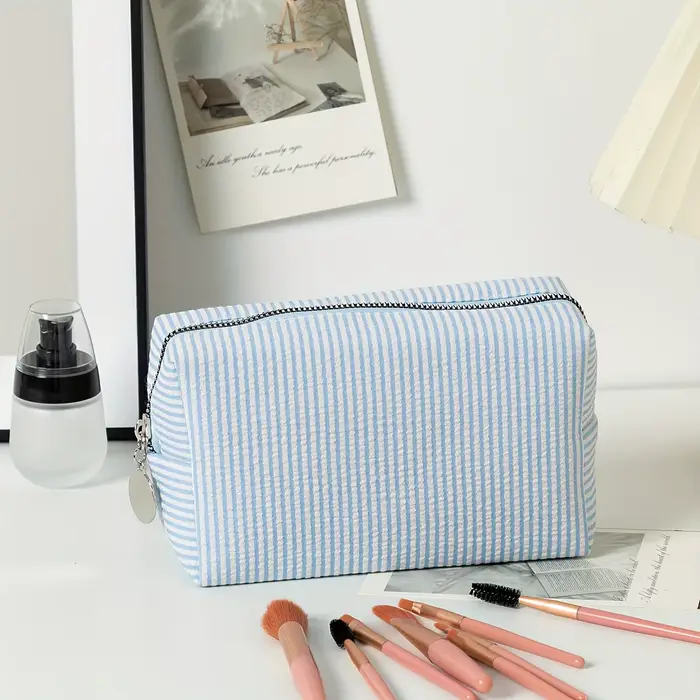Trousse de toilette de voyage rayée, pochette de maquillage à fermeture éclair, organisateur de cosm