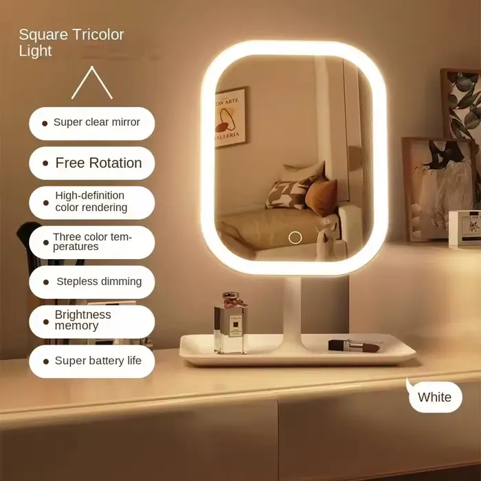 Miroir de maquillage LED avec éclairage, éclairage beauté, miroir de coiffeuse, miroir de bureau pli
