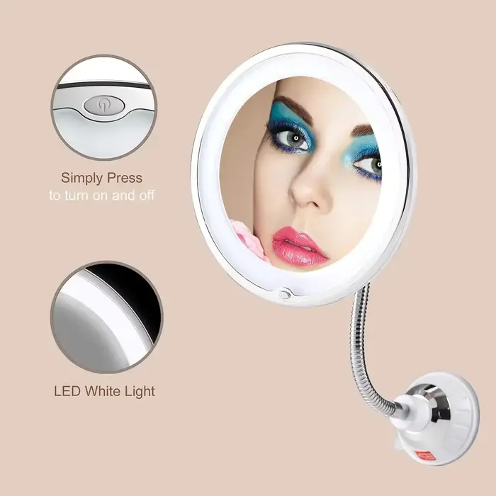 Miroir de maquillage éclairé par LED col de cygne 6.8 "10x grossissant