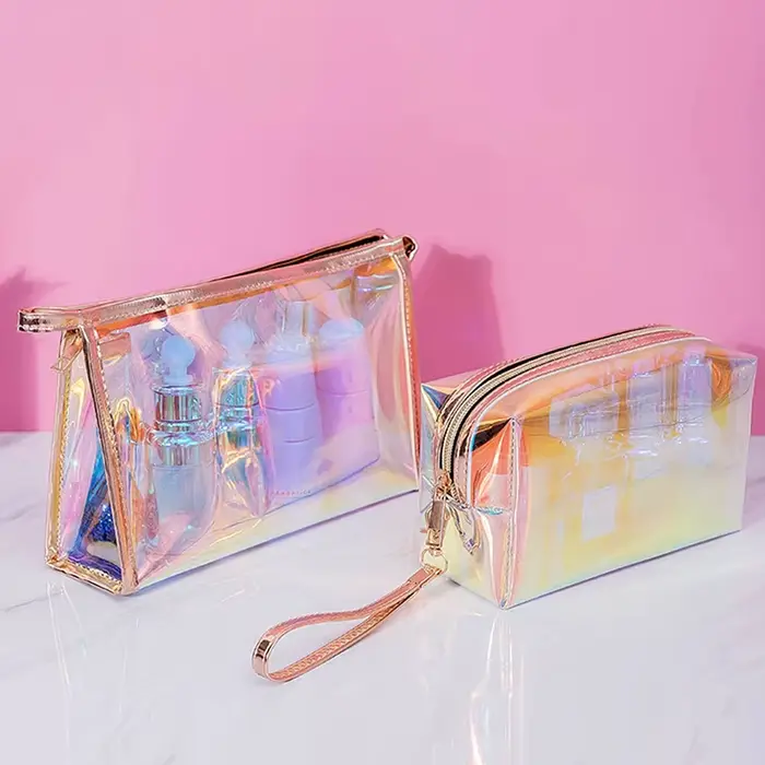Trousse cosmétique holographique colorée pour femme