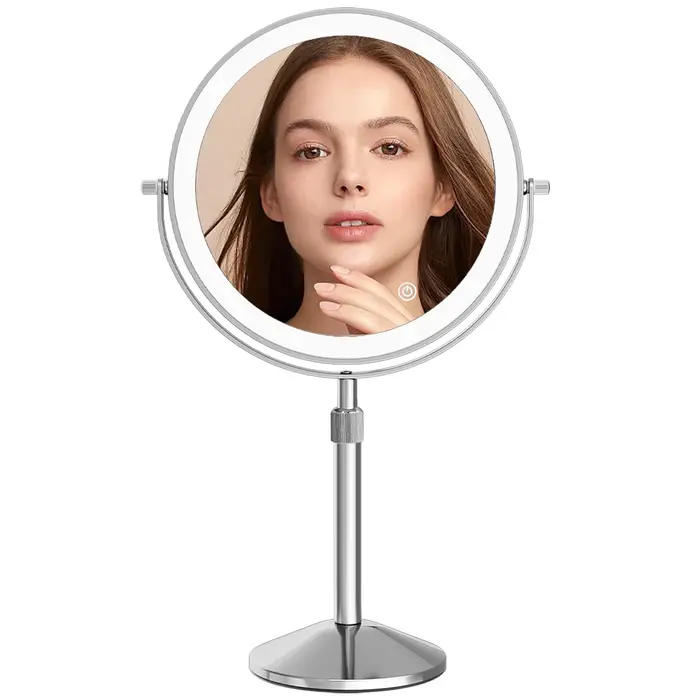 TUSHENGTU Miroir de maquillage avec lampe lumineuse grossissement 10X 3 lumières de couleur, miroir 