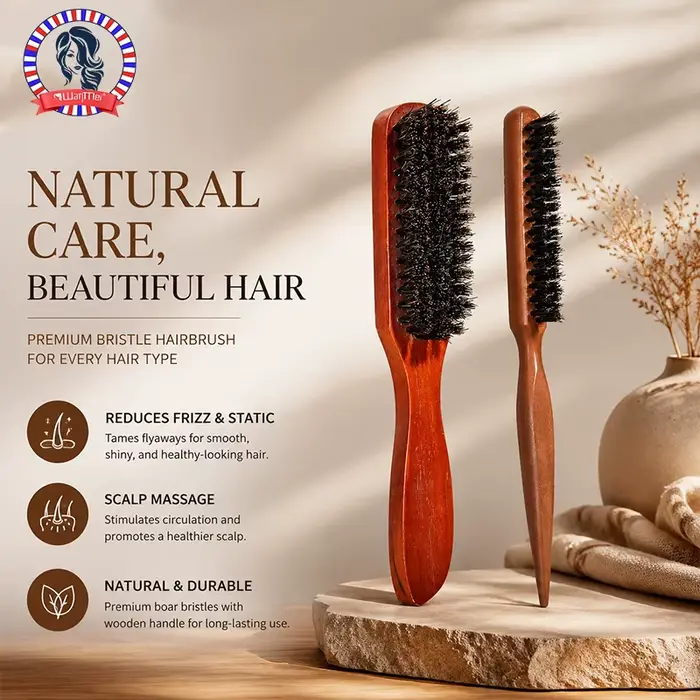 Brosse à cheveux à poils de qualité supérieure avec manche en bois, réduit les frisottis et l'électricité statique, ensemble de brosses à poils de Massage du cuir chevelu pour tous les Types de cheveu