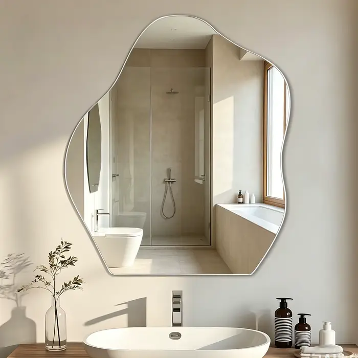Miroir mural irrégulier auto-adhésif, 38 × 47,8 cm, sans cadre, sans perçage, petit miroir décoratif