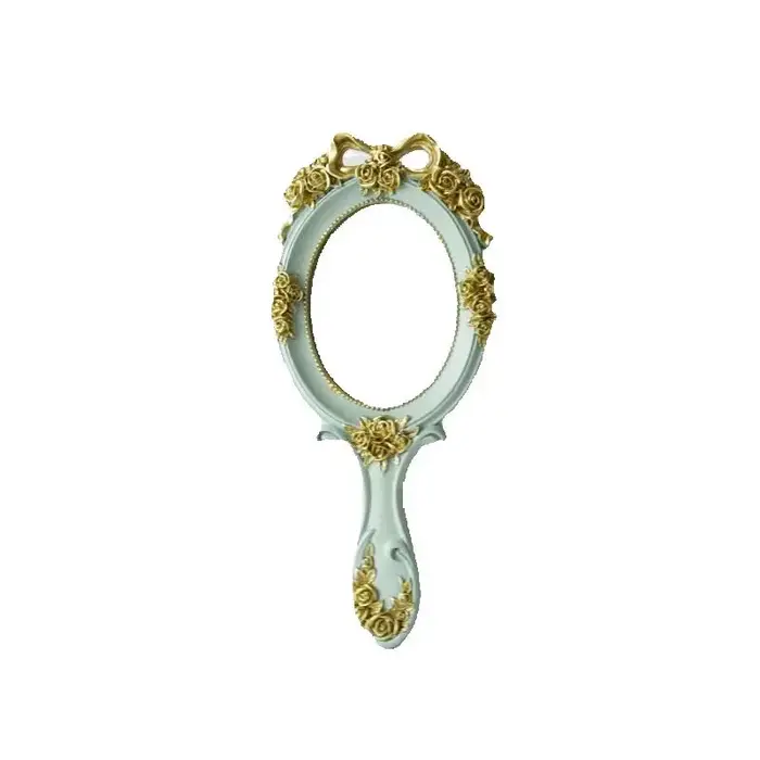 Miroir de maquillage portable à main, style voyage, miroir de beauté en métal princesse, ovale avec 