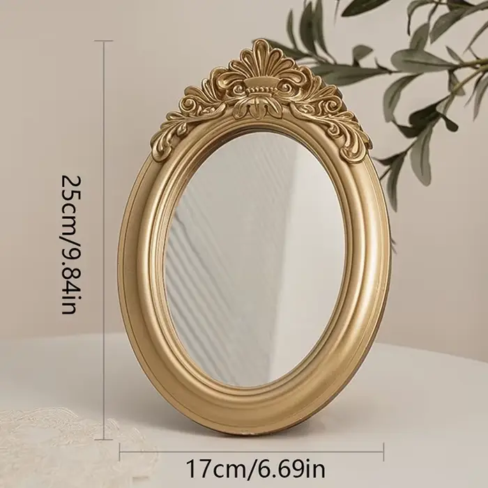 Miroir de table rustique de style français avec cadre sculpté, plateau miroir doré, miroir décoratif