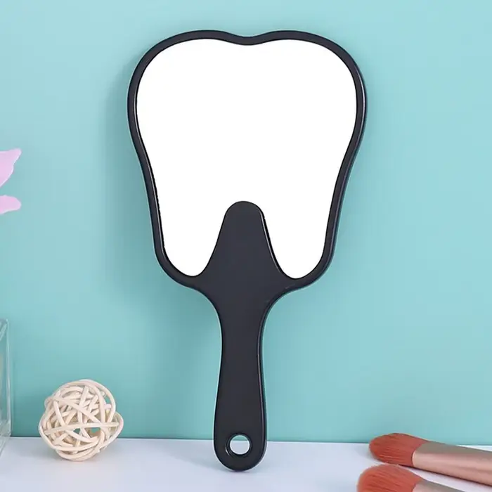 Miroir de maquillage haute définition en forme de dent avec poignée, miroirs dentaires mignons, miro