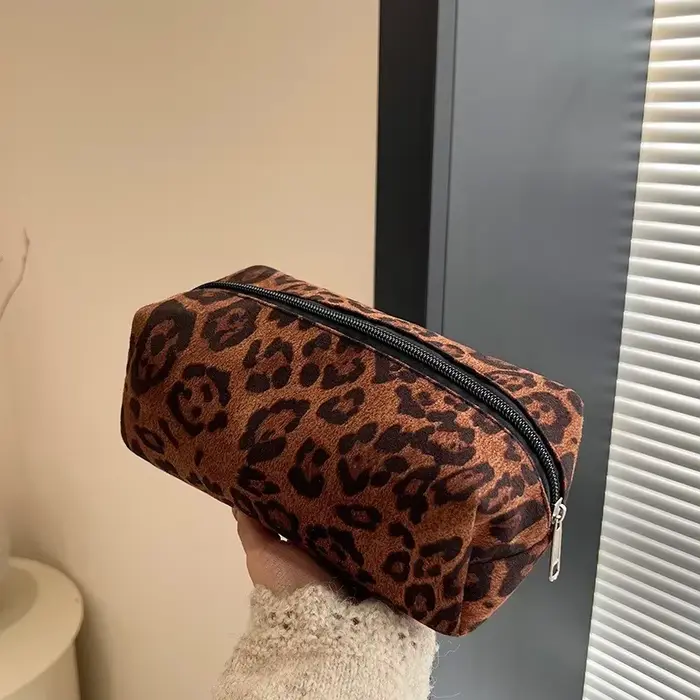 Sac de maquillage léopard, trousse à cosmétiques de voyage, sac de rangement Portable à fermeture éc