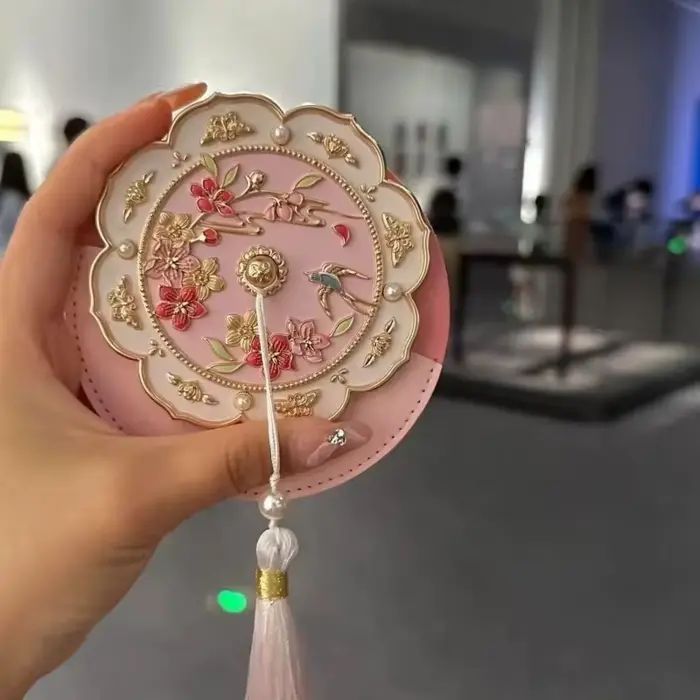 Nouveau miroir à main de style chinois, petit miroir vintage à motif de fleurs de pêcher, miroir de 