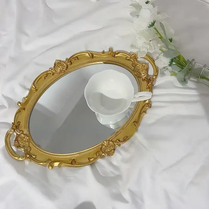 Miroir de courtoisie avec cadre baroque, bouclier doré, miroirs décoratifs muraux, plaque, miroir de