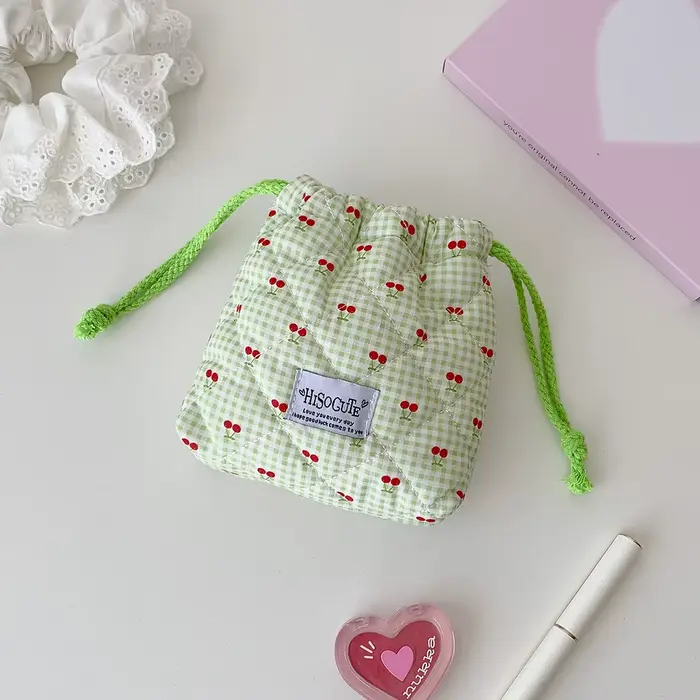 Trousse de maquillage matelassée en coton avec cordon de serrage, trousse de toilette de voyage mign