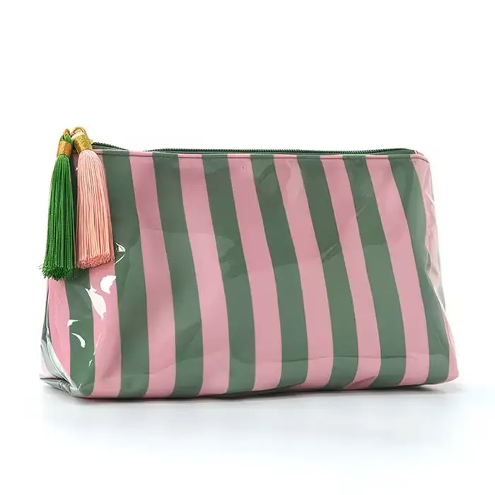 Trousse de maquillage rayée, trousse de toilette de voyage portable, sac organisateur coloré et mign