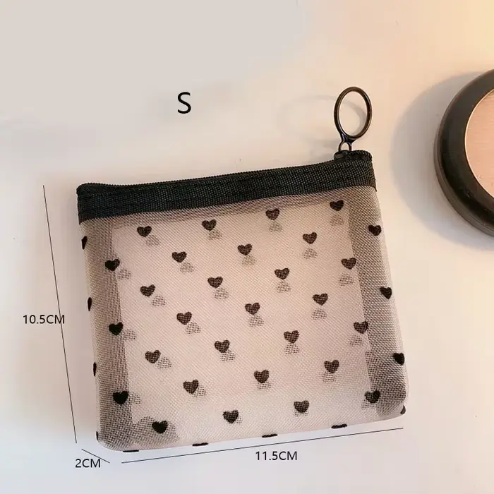 Sacs de maquillage de lavage de toilette, trousse de maquillage en maille transparente noire, pochet