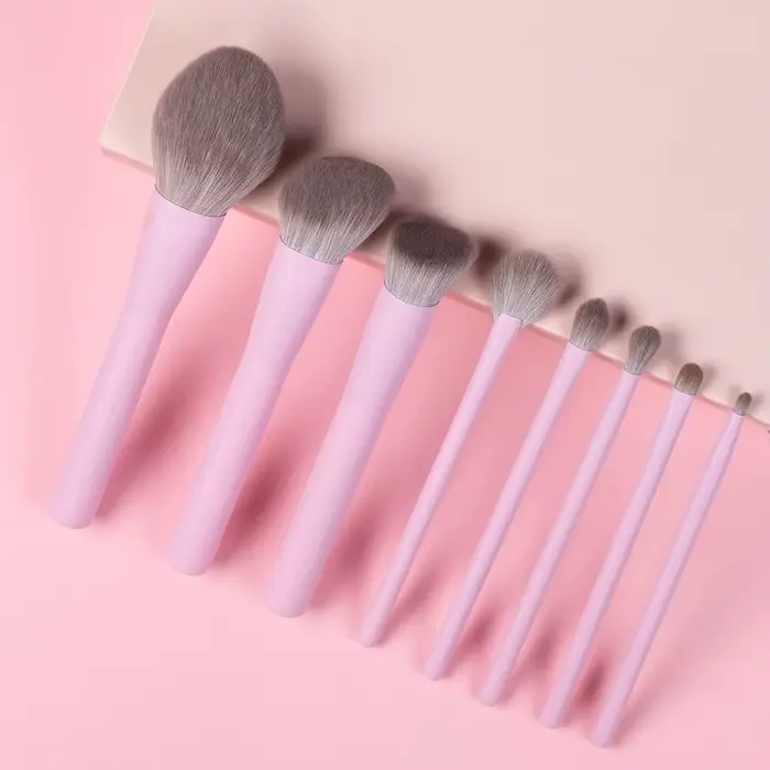 Ensemble de pinceaux de maquillage violet rose, poils synthétiques, pinceaux végétaliens, 8 pièces, 