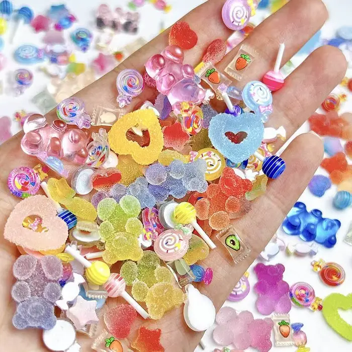 Breloques à ongles en résine colorées mélangées, sucette de simulation, ours GUNIBear, série de bonb