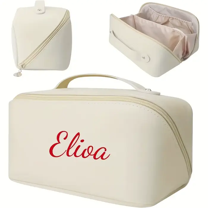 Pochette de maquillage personnalisée avec nom brodé - Organisateur de cosmétiques grande capacité av