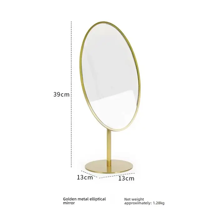Miroir de maquillage rotatif en métal doré, miroir de courtoisie ovale/polygone Ultra clair avec Bas
