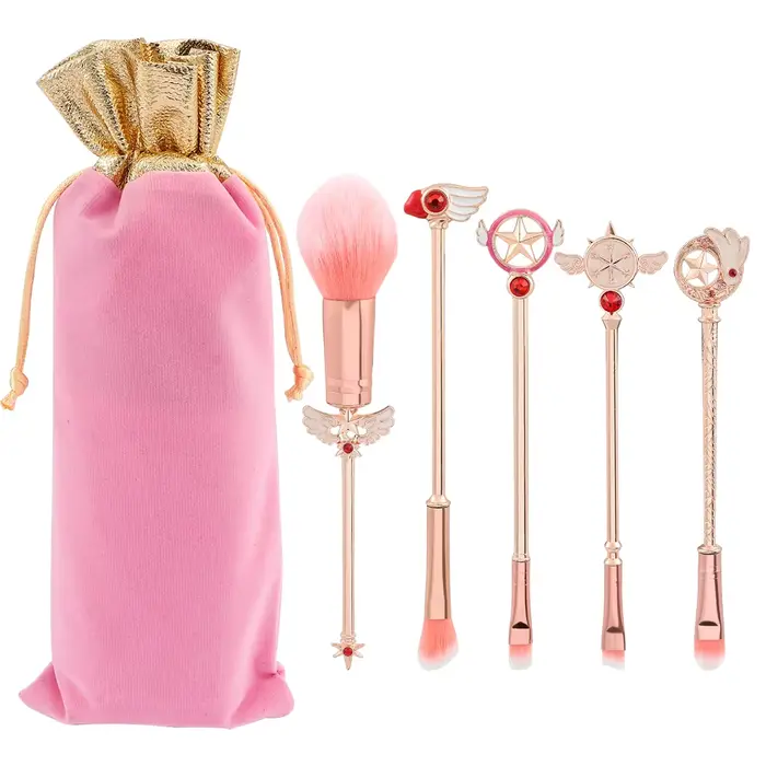 Ensemble de pinceaux de maquillage doux et moelleux avec manche en métal, 5 pièces, carte Anime Capt