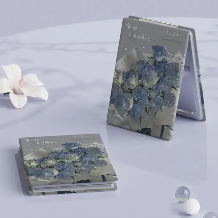 Miroir de maquillage pliable en PU, miroir cosmétique pliable haute définition, miroir de poche élég