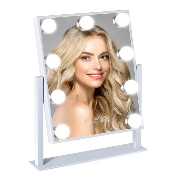 Miroir de maquillage Vanity Hollywood avec 9 ampoules LED, éclairage 3 couleurs, gradation, commande