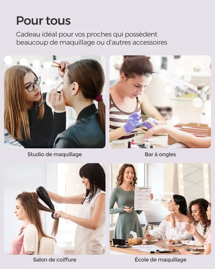 Coffret à Maquillage 4 en 1, Valise à Maquillage, Verrouillable, Roulettes, Noir