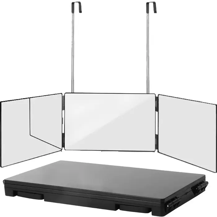 Miroir portable pliable avec crochets télescopiques réglables pour la coupe de cheveux en solo et l'