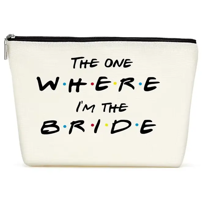 L'un où je suis la mariée trousse de maquillage futur mme amis thème mariage nuptiale douche Bachelo