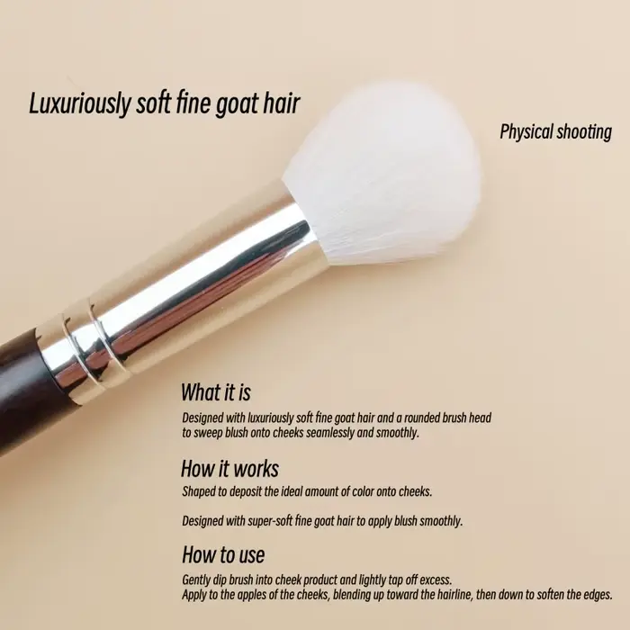 Blush pinceau de maquillage poudre naturel fin cheveux de chèvre luxe ébène poignée pinceaux
