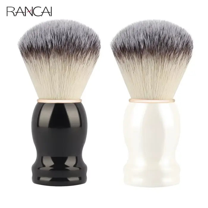 Pinceau à raser la barbe, pinceaux de maquillage, 1 pièce, manche en bois, poils naturels, pour salon de coiffure, barbier, mousse à raser, outils de nettoyage facial pour hommes