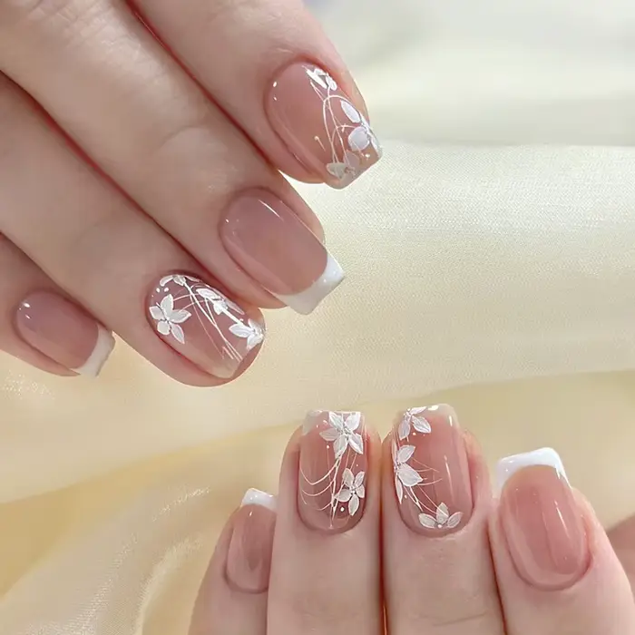 Faux ongles carrés courts et floraux, 24 pièces, avec colle, couleur unie, presse sur ongles en acry