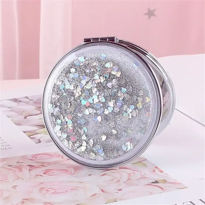 Miroir de Maquillage Quicksand Brillant et Scintillant, Miroir Grossissant Pliable, Miroir de Poche 