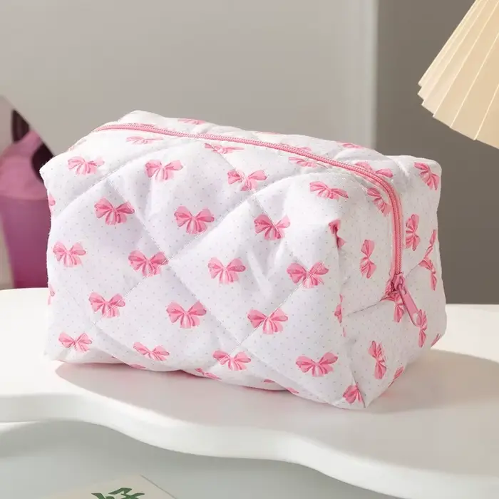 Sac à cosmétiques rose avec fermeture éclair, organiseur de maquillage, sac de rangement portable po