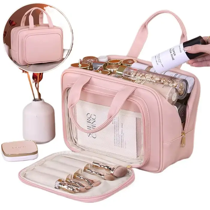 Trousse de maquillage de grande capacité pour femme – Organisateur cosmétique portable avec porte-br