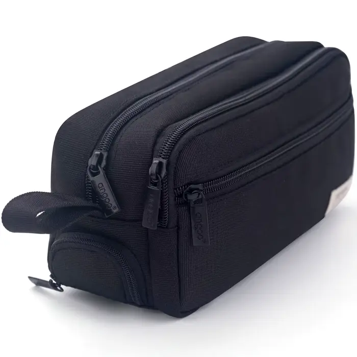 Grande trousse à crayons noire multi-compartiments avec fermeture éclair lisse, portable et utilisab
