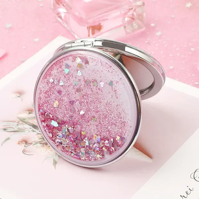 Miroir rond de maquillage créatif à sable mouvant, miroir Double face de dessin animé pour fille mig