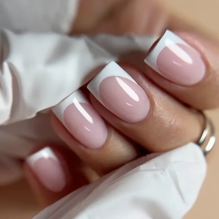 Faux ongles français en acrylique à couverture complète pour filles, faux ongles carrés courts, rose