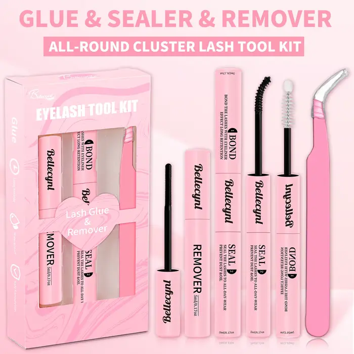 Bellecynl Lash Bond and Seal avec dissolvant et pince à épiler