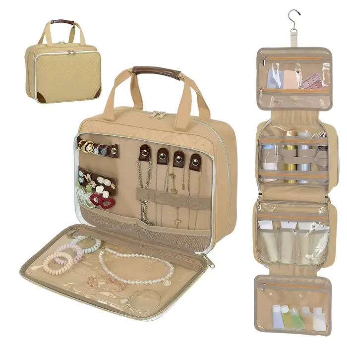 Trousse de toilette pour femme, trousse de toilette de voyage suspendue avec compartiment organisate